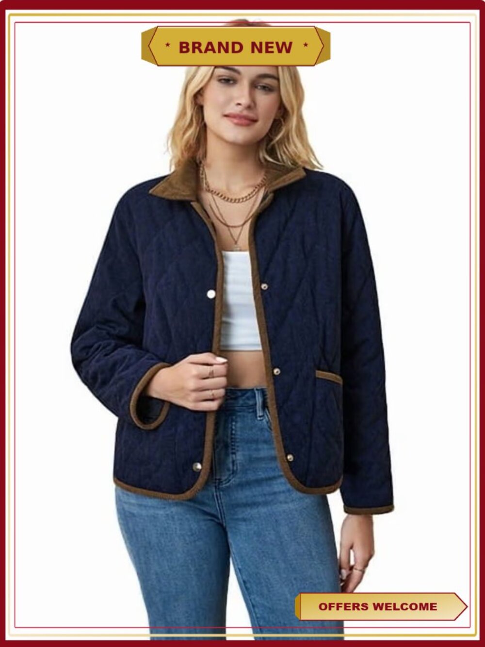 Quilted Button Down Jacket Lightweight Long Sleeve Winter Coat